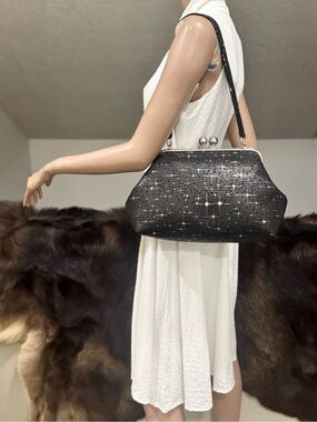 Silver Stars Embossed Cowhide Handmade Kisslock Frame, Extra Large Multi Use Bag